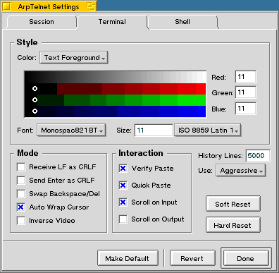 Picture of Terminal Settings pane